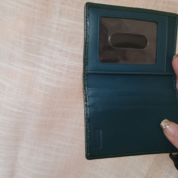 COACH Vintage Signature Monogram Slim Card Case Wallet – Teal/Dark Green - Picture 6 of 9